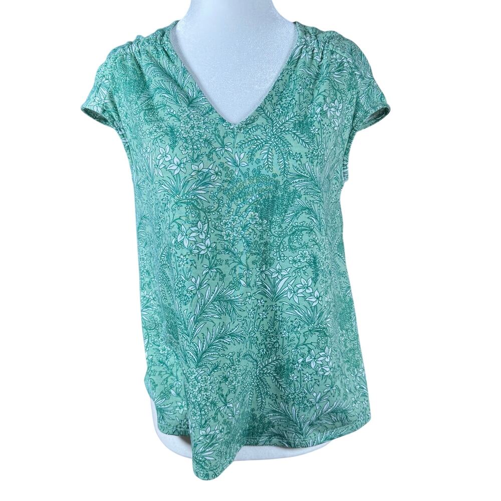 Wonderly Green Tropical Floral Stretch Top Size Small
